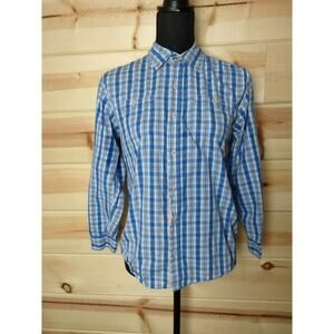 PD&C Boys Flannel Button Up Long Sleeve Shirt Size 14 Plaid Blue 100% Cotton